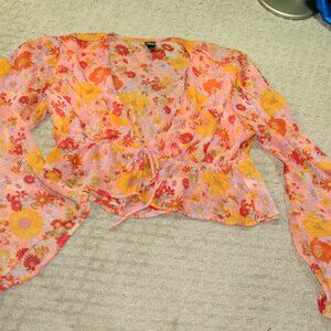 Wild Fable Women's XXL Sheer Peach Floral Cropped Top / Shrug
